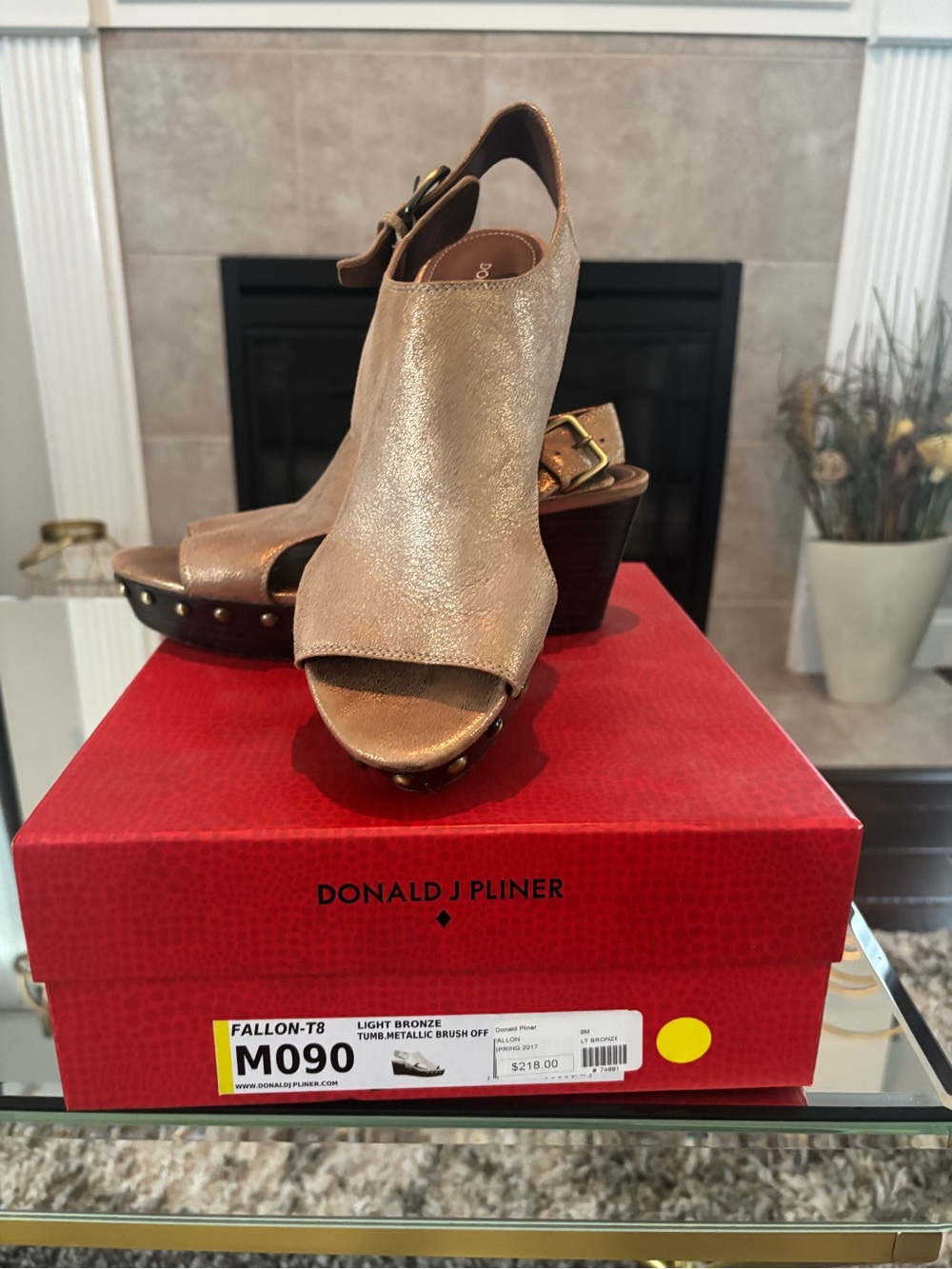 Donald J. Pliner Metallic Light Bronze Open-Toe Slingback Wedges